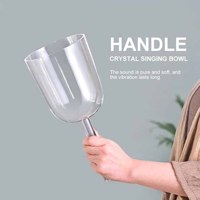 440HZ 6 Inch F Note Handle Clear Quartz Crystal Singing Bowl + 6" Purple Colored Carry Case Bag + One Suede Mallet