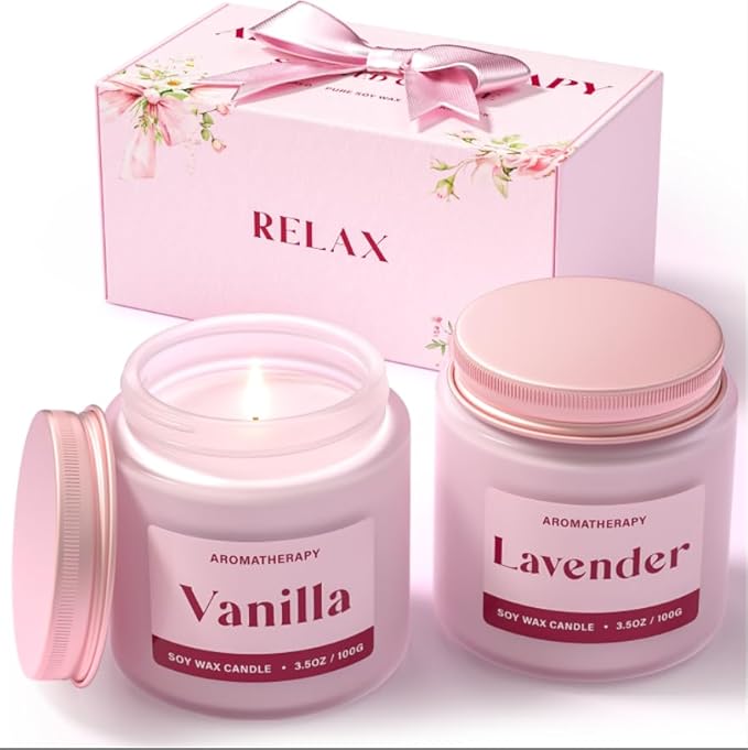Scented Candles for Women, Soy Candles for Home Scented, Candle Gift Set with Lavender & Vanilla Scents, 2 Pack Aromatherapy Candle for Relaxing, Stress Relief & Home Decor