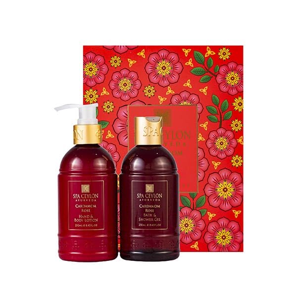 Spa Ceylon Cardamom Rose Bath and Body Duo Set Luxury Gentle Body Wash and Lotion Set with Organic Natural Ingredients | Aromatherapy Bath Set | 250ml x 2