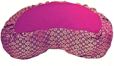 Meditation Cushion Crescent Buckwheat Zafu Pillow - Global Weave and Brocade (Brocade Magenta)