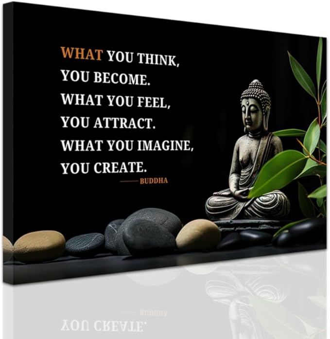 ZXHYWYM Buddhist Motivational Quotes Wall Art Canvas Prints Buddha Lotus Painting Zen Bathroom Pictures for Office Home Spa Yoga Room Wall Decor Framed (12" x 18")