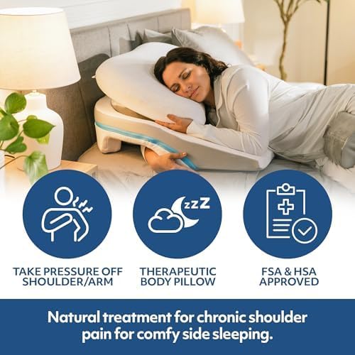 MedCline Shoulder Relief System with Extra Cases, Bed Wedge Pillow for Shoulder Pain Relief and Therapeutic Body Pillow, Inclined Sleep Position with Arm Pocket, Small/Medium for 5'9" and Under