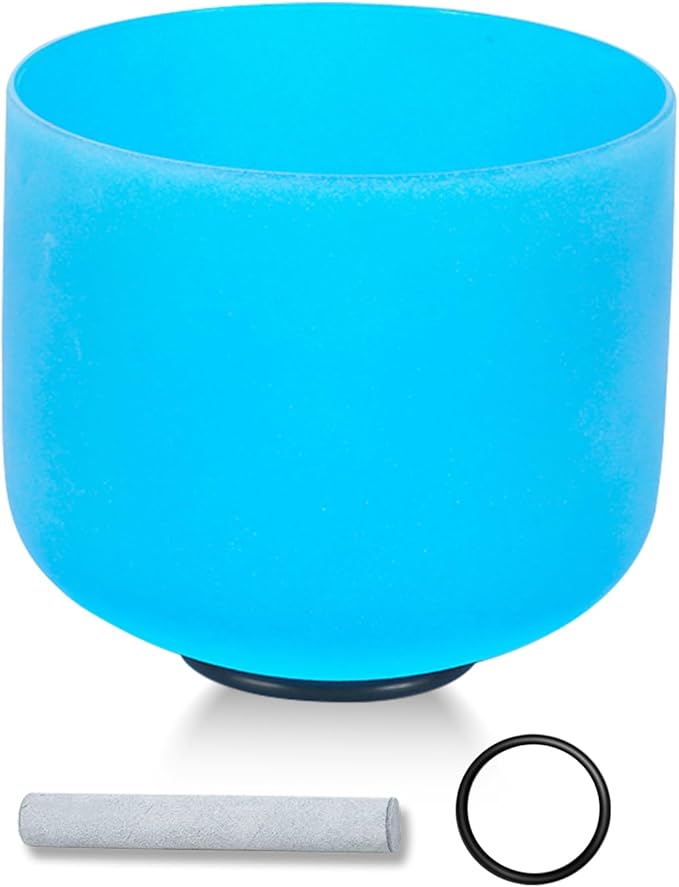 432HZ 8 Inchs Frosted Crystal Singing Bowl Set for Meditation Healing Yoga Chakra Quartz Crystal Sound Bowls with Heavy Duty Carry Case and Rubber Mallet,Suede Striker,O-rings