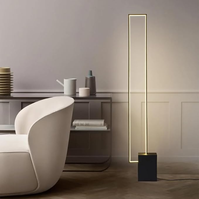 LOVEDIMA Metal LED Floor Lamp,Rectangular Standing lamp with Black Base