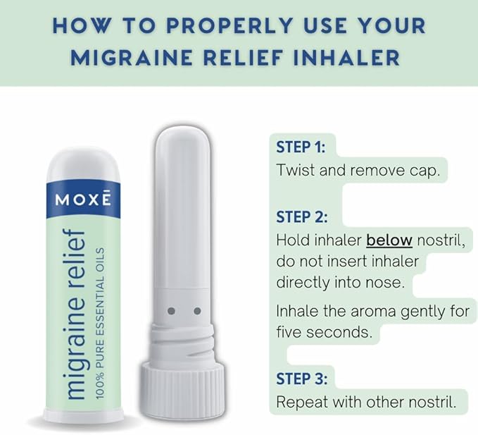 MOXE Migraine Relief Nasal Inhalers, Essential Oils for Headaches & Tension Relief, Portable Aromatherapy, Easy-to-Use, Pure & Undiluted, Peppermint, Spearmint, Eucalyptus, Tea Tree, USA Made, 3 Pack