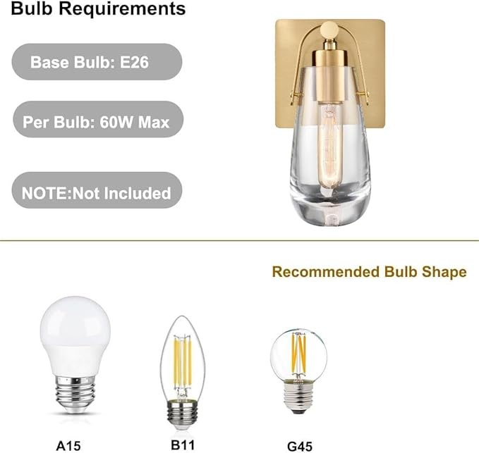 Gold Wall Sconces, Raindrop Sconces Wall Lighting, Modern Clear Glass Vanity Light Fixtures Raindrop Wall Sconce for Bathroom Bedroom Living Room