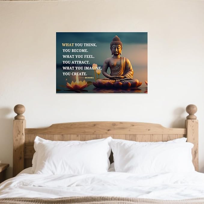 ZXHYWYM Buddhist Motivational Quotes Wall Art Canvas Prints Buddha Lotus Painting Zen Bathroom Pictures for Office Home Spa Yoga Room Wall Decor Framed (12" x 18")