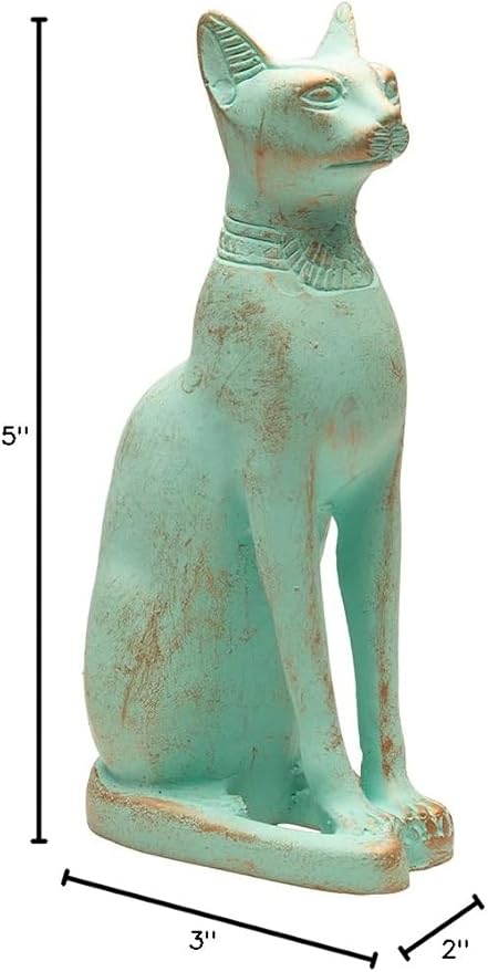 Discoveries Egyptian Imports Patina Bastet Cat Statue - Made in Egypt - 5" Tall - Egyptian Goddess