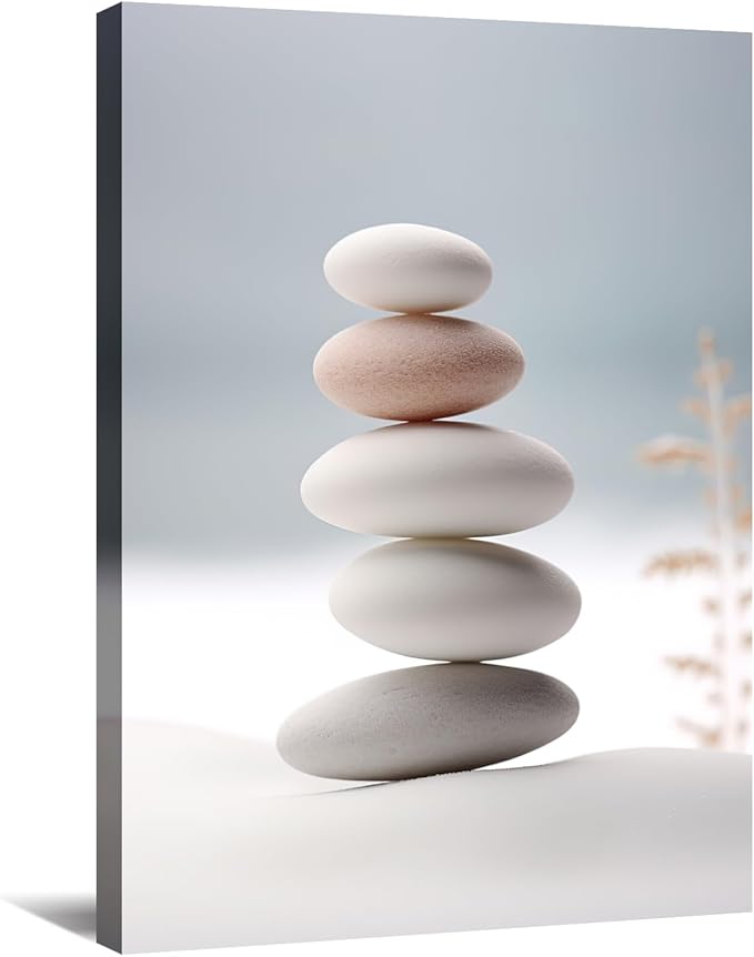 KPLUNDO Zen Wall Art Canvas Print Bathroom Decor Spa Stone Picture Meditation Painting Artwork for Yoga Spiritual Room Living Room Office Modern Home Decor Frame(Art-2,20.00x30.00 inch)