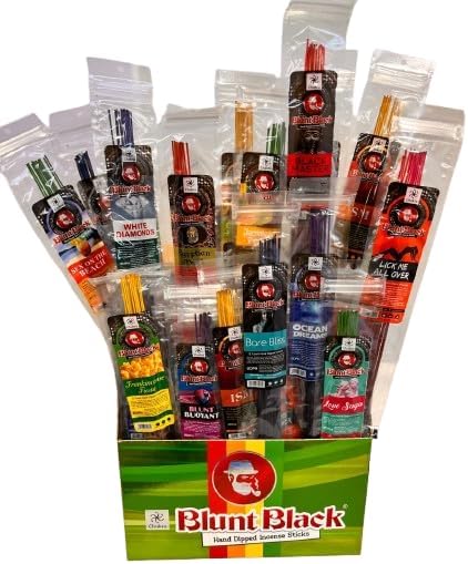 Incense Stick Holder with Blunt Black Hand-Dipped Premium Incense Sticks I 12 Pack Variety Sets, 144 Total | 11" Long Slow-Burning Sticks