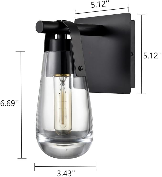 Black Wall Sconces, Raindrop Sconces Wall Lighting, Modern Clear Glass Vanity Light Fixtures Raindrop Wall Sconce for Bathroom Bedroom Living Room