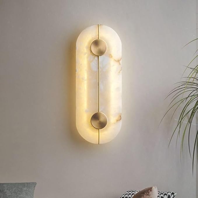 Nordic Style Marble Wall Light 16.7in Natural Stone Wall Lamp Warm White 3000K Energy Saving Alabaster Wall Sconce for Hotel Bedroom Bedside Decorative Lighting