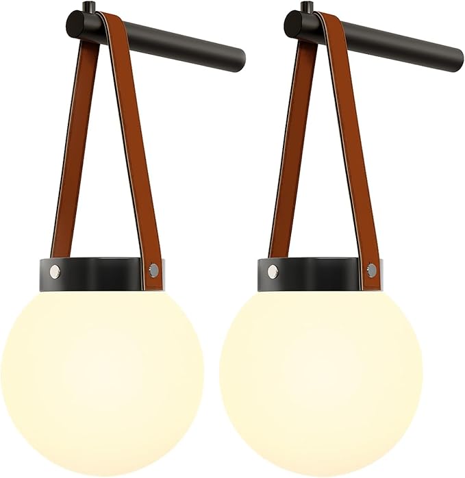 Battery Operated Wall Sconces Set of 2, Wireless Globe Wall Lights with Remote Control Warm/Natural/Daylight/RGB Dimmable Wall Lamps Bedroom Living Room, Decorative Lights with Dim Lighting Effect