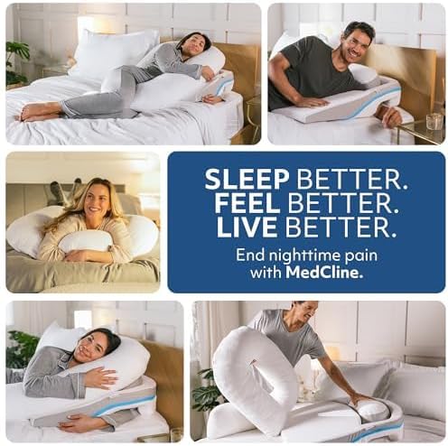 MedCline Shoulder Relief System with Extra Cases, Bed Wedge Pillow for Shoulder Pain Relief and Therapeutic Body Pillow, Inclined Sleep Position with Arm Pocket, Small/Medium for 5'9" and Under
