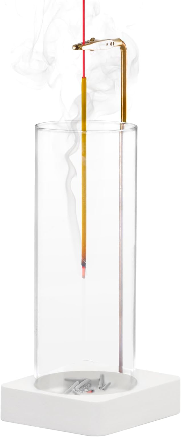 1 Pack Incense Holder for Sticks, Insence-Stick Holder Ash Catcher with Removable Glass [Anti-Ash Flying], Mess-Free Incense Burner Holder,Perfect for Meditation Yoga Relaxation,Home Decor(White Base)