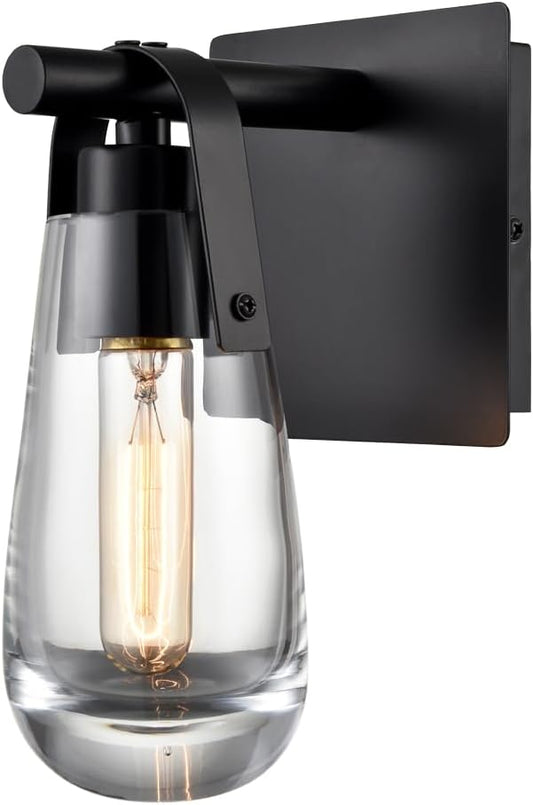 Black Wall Sconces, Raindrop Sconces Wall Lighting, Modern Clear Glass Vanity Light Fixtures Raindrop Wall Sconce for Bathroom Bedroom Living Room