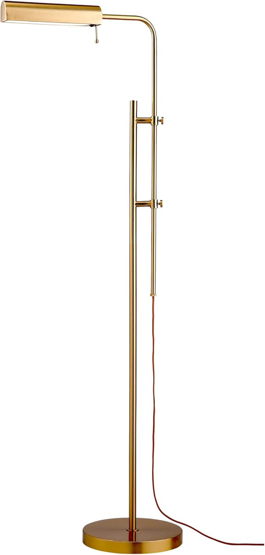 O'Bright Cedric Adjustable Pharmacy Floor Lamp - Industrial Design for Reading, Crafting, Work - 10W LED, Height 45-61 inches - Ideal for Living Room, Bedside, Office - Antique Brass (Gold)