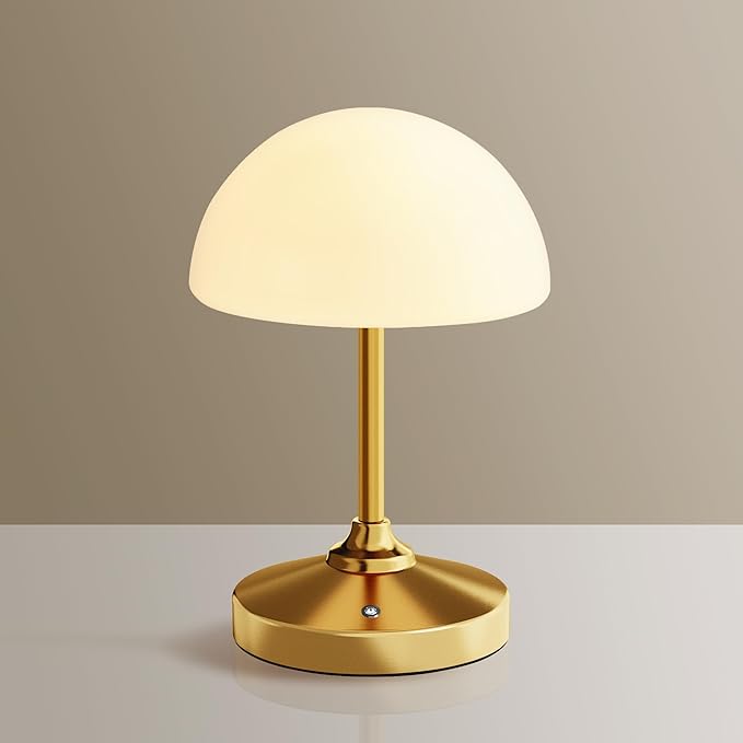 Mushroom Lamp Table Lamp Waterproof,Desk Cordless Battery Operated Lamps for Bedroom,Outdoor Cordless Rechargeable Bedside Lamps for Night Stands,5000mAh LED Night Light for Living Room(Gold)