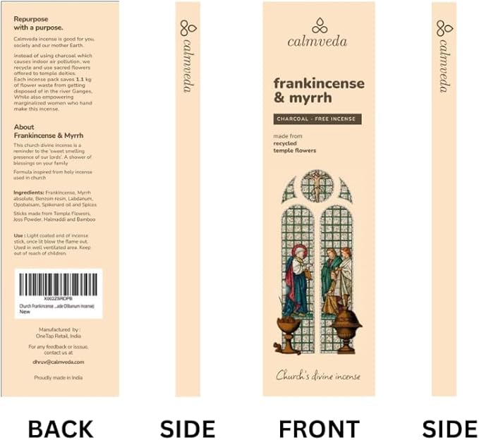 Church Frankincense and Myrrh Incense - (80 Sticks) Charcoal Free Incense, Made from upcycled Flowers | Used as Spiritual Healing Incense in Church (Handmade Olibanum Incense)