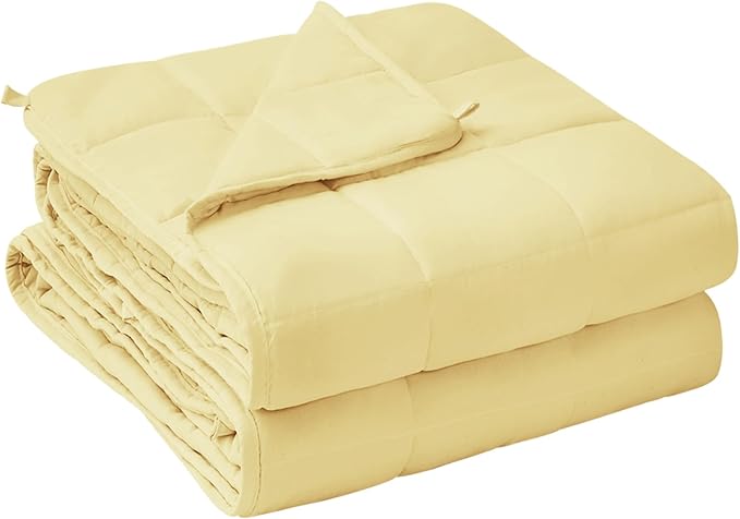 yescool Weighted Blanket for Adults (15 lbs, 48" x 72", Yellow) Cooling Heavy Blanket for Sleeping Perfect for 160-180 lbs, Twin Size Breathable Blanket with Premium Glass Bead, Machine Washable