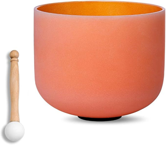 11 inch Orange D Note Sacral Chakra Quartz Crystal Singing Bowl, for Healing Mindfulness Meditation Yoga Sound Baths, with Rubber Mallet O-ring