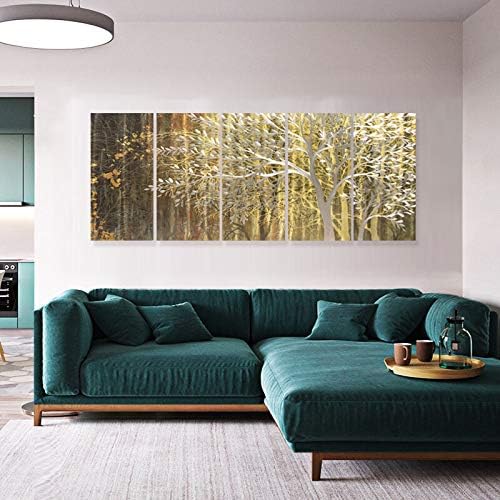 RICHSPACE ARTS Gold Metal Wall Art Tree Wall Decor Abstract Sculpture Hanging 3d Nature Landscape Artwork on Aluminum Panels