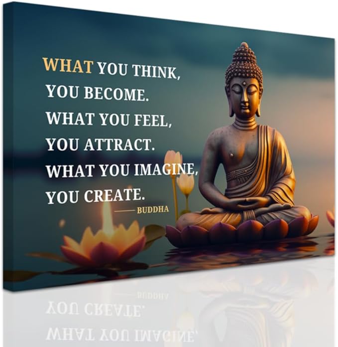 ZXHYWYM Buddhist Motivational Quotes Wall Art Canvas Prints Buddha Lotus Painting Zen Bathroom Pictures for Office Home Spa Yoga Room Wall Decor Framed (24" x 36")