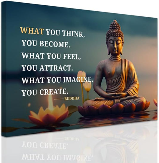 ZXHYWYM Buddhist Motivational Quotes Wall Art Canvas Prints Buddha Lotus Painting Zen Bathroom Pictures for Office Home Spa Yoga Room Wall Decor Framed (24" x 36")