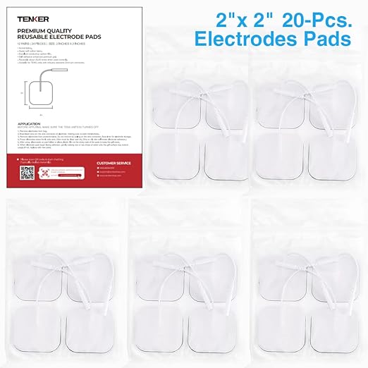 TENKER TENS Unit Replacement Pads 2x2" Reusable TENS Electrode Pads - 20PCS 3rd Gen Latex-Free Self-Adhesive Electrotherapy Patches Compatible with AUVON, Etekcity, Nicwell Care TENS