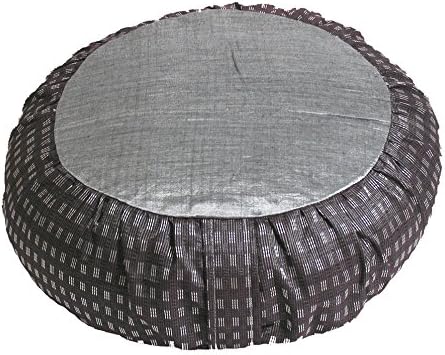 Meditation Cushion Zafu Pillow Buckwheat Fill - Global Weave and Ikat Fabric Silver Gray