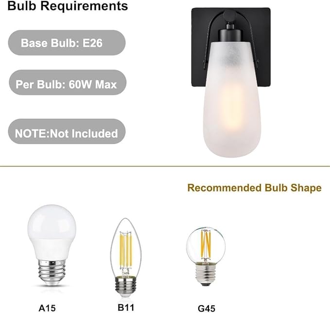 Modern Black with Frosted Glass Raindrop Wall Sconce 1-Light Bathroom Bedroom Vanity Lights Fixture
