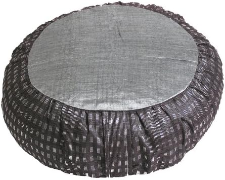 Meditation Cushion Zafu Pillow Buckwheat Fill - Global Weave and Ikat Fabric Silver Gray