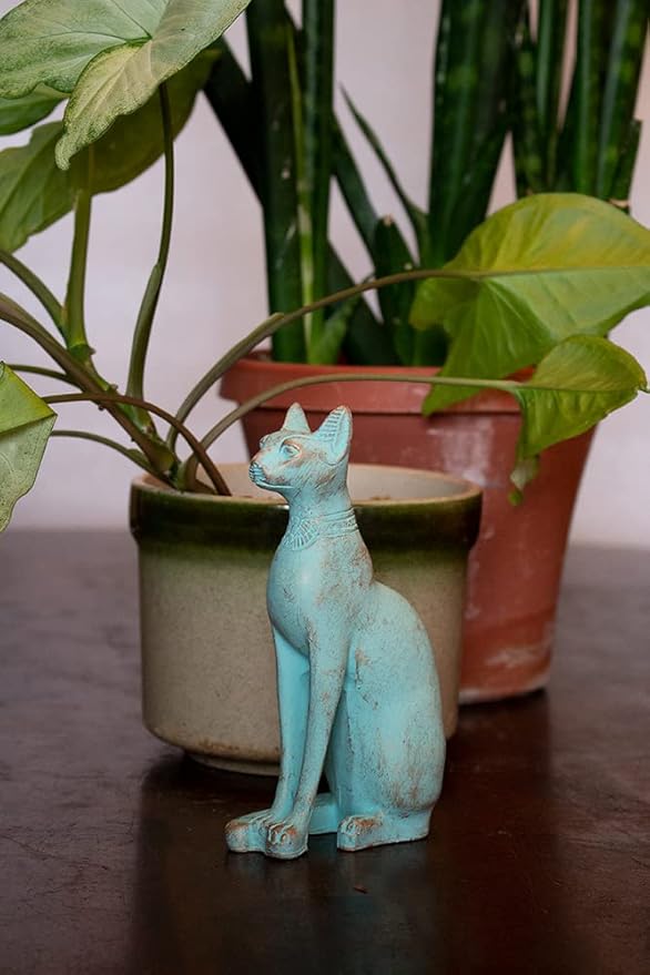 Discoveries Egyptian Imports Patina Bastet Cat Statue - Made in Egypt - 5" Tall - Egyptian Goddess