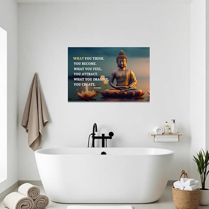 ZXHYWYM Buddhist Motivational Quotes Wall Art Canvas Prints Buddha Lotus Painting Zen Bathroom Pictures for Office Home Spa Yoga Room Wall Decor Framed (28" x 42")