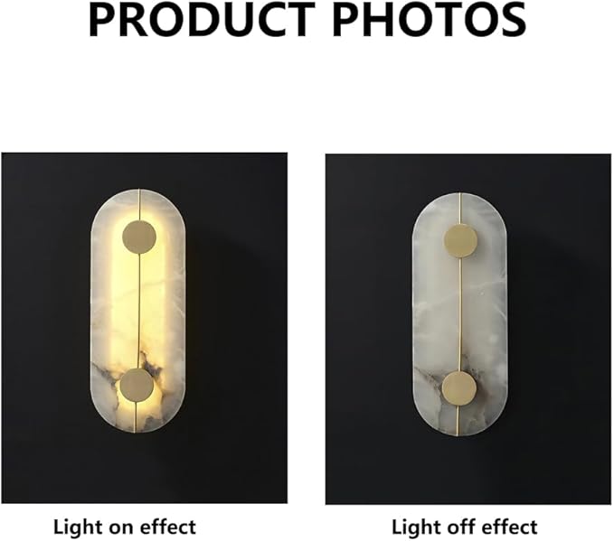 Nordic Style Marble Wall Light 16.7in Natural Stone Wall Lamp Warm White 3000K Energy Saving Alabaster Wall Sconce for Hotel Bedroom Bedside Decorative Lighting