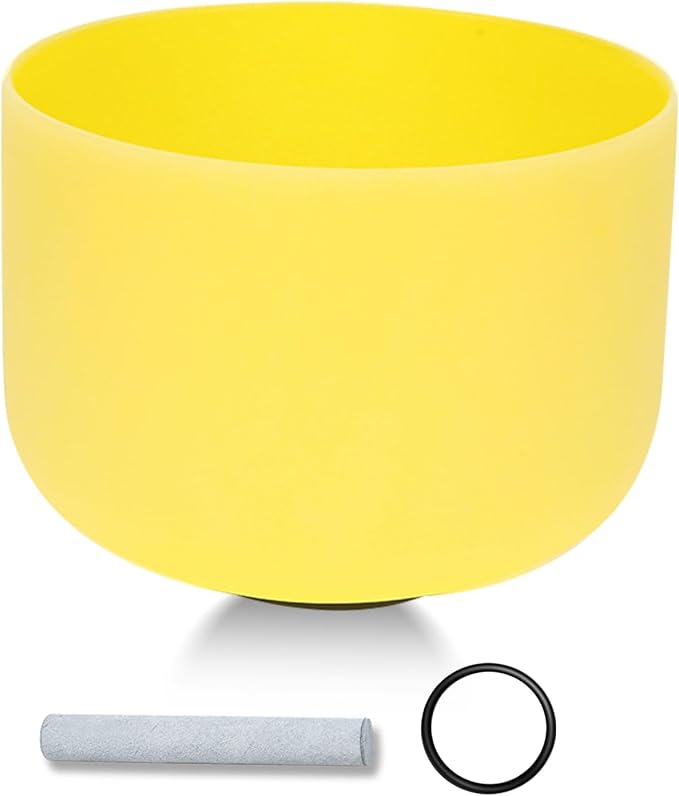 432HZ 10 Inchs Frosted Crystal Singing Bowl Set for Meditation Healing Yoga Chakra Quartz Crystal Sound Bowls with Heavy Duty Carry Case and Rubber Mallet,Suede Striker,O-rings