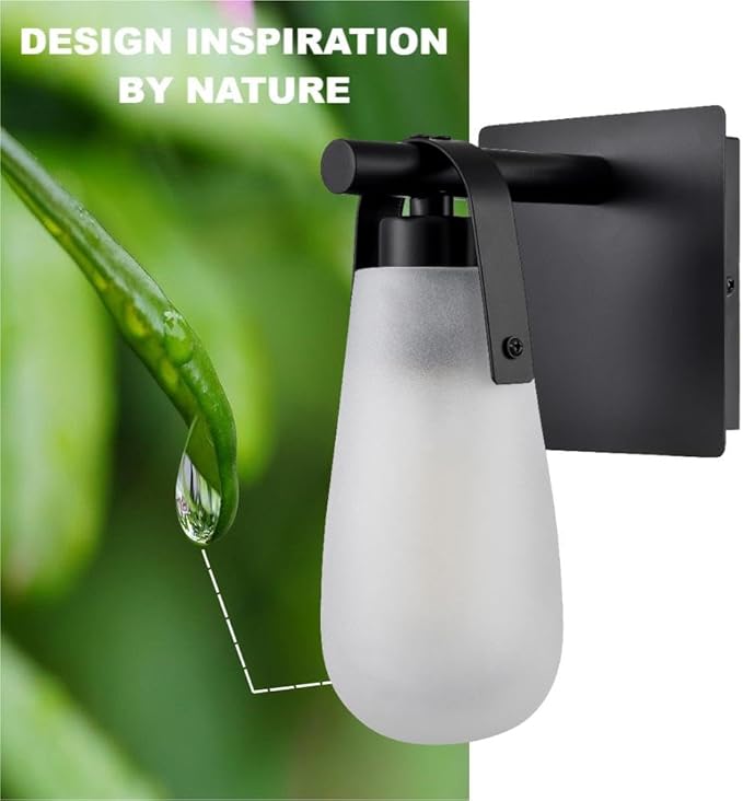 Modern Black with Frosted Glass Raindrop Wall Sconce 1-Light Bathroom Bedroom Vanity Lights Fixture