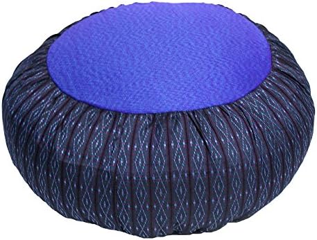 Meditation Cushion Zafu Pillow Buckwheat Fill - Global Weave and Ikat Fabric Iris Blue