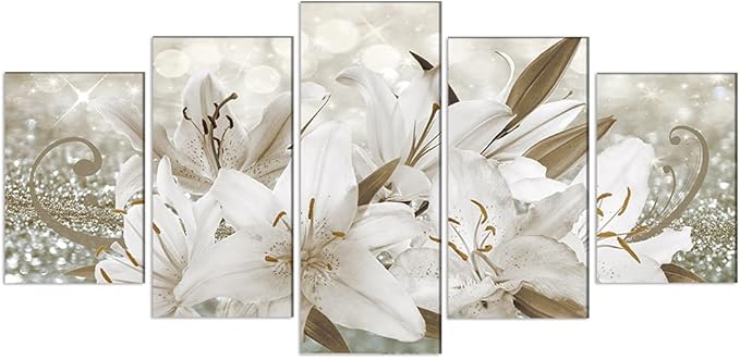 LUDUHU White Orchid Flowers Canvas Print - Abstract Floral Wall Art, Flower Poster, Painting Decor for Home Decoration Artwork Picture Bedroom (B,Oversize 60x30inch)