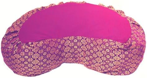 Meditation Cushion Crescent Buckwheat Zafu Pillow - Global Weave and Brocade (Brocade Magenta)