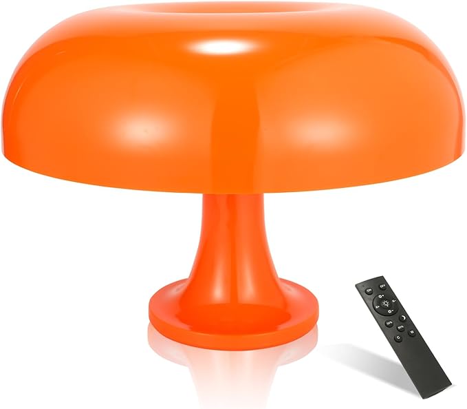 Orange Mushroom Table Lamp, Dimmable with 3 Lighting Settings, Retro Mushroom Shade Shaped Desk Lamp, Suitable for Bedroom, Living Room, Perfect for Aesthetic Mid Century Modern Decor