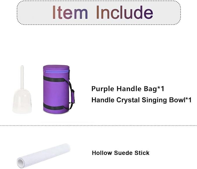 440HZ 6 Inch F Note Handle Clear Quartz Crystal Singing Bowl + 6" Purple Colored Carry Case Bag + One Suede Mallet