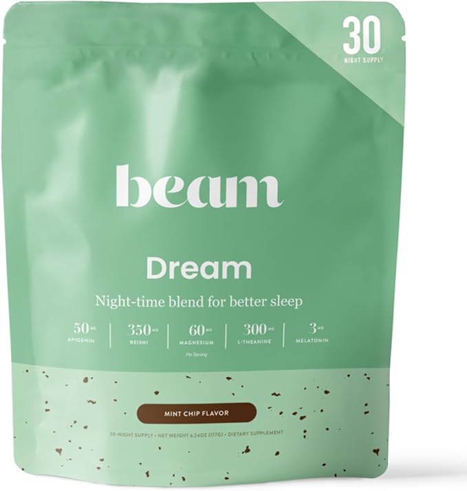 Beam Dream Sleep Powder, L-Theanine, Apigenin, Reishi and Magnesium, Third Party Tested Natural Sleep Aid & Sleep Supplement for Deep Sleep, Relaxation and Recovery, Natural Sleep Support, 30 Servings