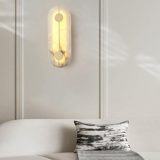 Nordic Style Marble Wall Light 16.7in Natural Stone Wall Lamp Warm White 3000K Energy Saving Alabaster Wall Sconce for Hotel Bedroom Bedside Decorative Lighting