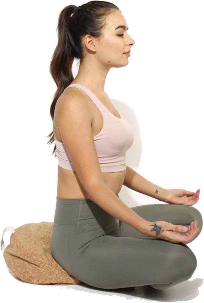 Zen Meditation Cushion - Sustainable Cork Fabric Cover, Lined with cotton and filled with treated buckwheat. Non-toxic, eco Friendly Meditation Pillow (15inch x 15inch x 5 Thick)