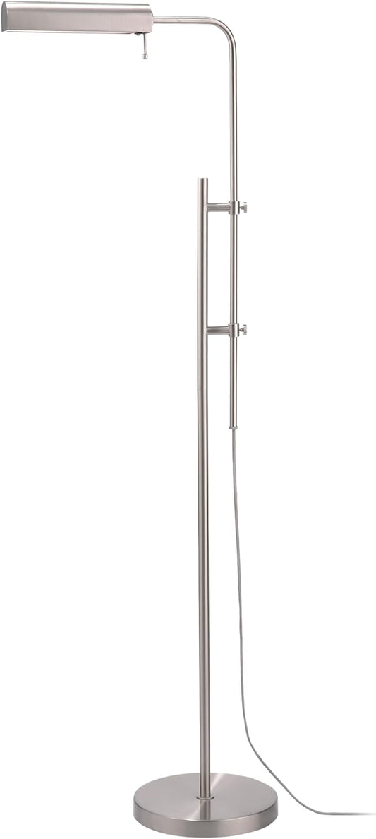 O'Bright Cedric Adjustable Pharmacy Floor Lamp - Industrial Design for Reading, Crafting, Work - 10W LED, Height 45-61 inches - Ideal for Living Room, Bedside, Office - Brushed Nickel