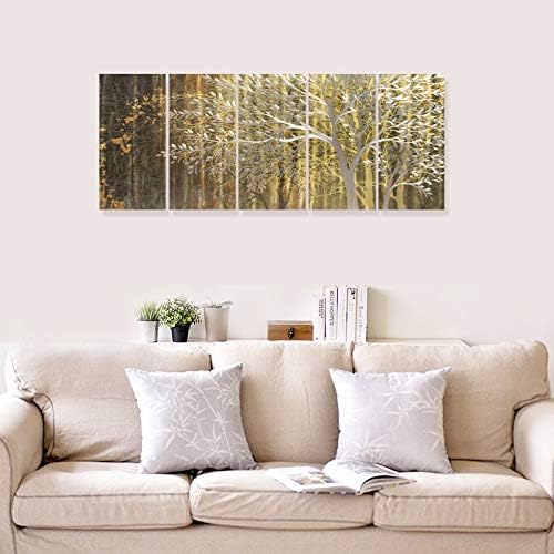 RICHSPACE ARTS Gold Metal Tree Wall Decor Large Modern Nature Landscape Paintings Wall Art 3d Metallic Sculpture Contemporary Artwork with Metal Texture for Living Room Dining Room