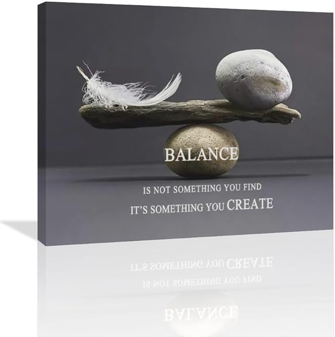 Zen Stone Wall Art Meditation Spiritual Wall Decor Inspirational Balance Feather Pictures Canvas Prints Framed Home Decorations Painting Artwork for Living Room Bedroom Office Bathroom 24"x20"