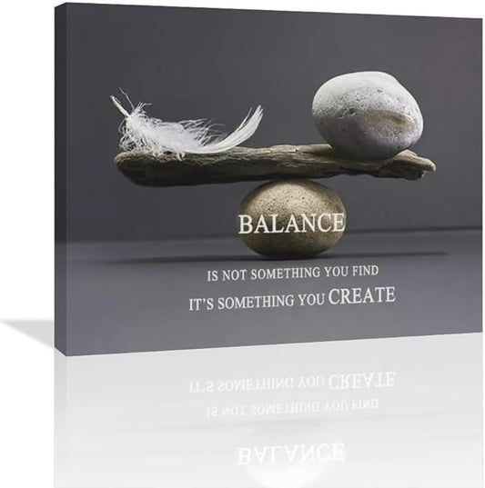 Zen Stone Wall Art Meditation Spiritual Wall Decor Inspirational Balance Feather Pictures Canvas Prints Framed Home Decorations Painting Artwork for Living Room Bedroom Office Bathroom 24"x20"