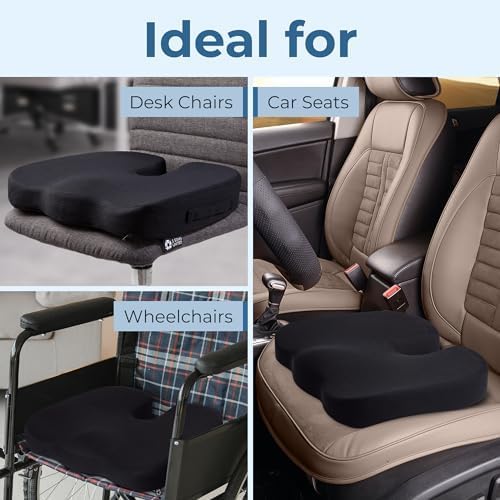 5 STARS UNITED Seat Cushion for Tailbone Pain Relief – Memory Foam Cushion for Coccyx, Hemorrhoid, Sciatica & Post-Surgery Recovery – Wheelchair, Car, Desk, Gaming & Office Chairs, Arctic Black
